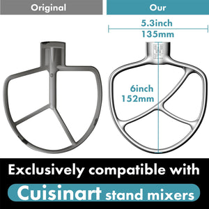 Flat Beater Replacement for Cuisinart 5.5-Quart Stand Mixer/Polished 18/8 Stainless Steel Accessories/No coating/Dishwasher Safe