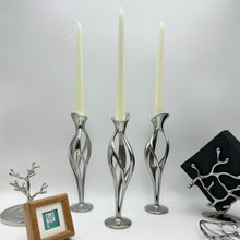 Load image into Gallery viewer, Artistic Cast Stainless Steel Taper Candle Holder - 9.5 Inch Modern Sculpture Design, Hand-Polished Wedding &amp; Dining Table Centerpiece - 1-Piece Indoor/Outdoor Decor (Luxury Gift)