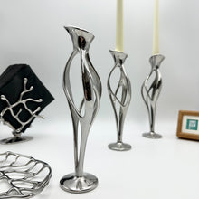 Load image into Gallery viewer, Artistic Cast Stainless Steel Taper Candle Holder - 9.5 Inch Modern Sculpture Design, Hand-Polished Wedding &amp; Dining Table Centerpiece - 1-Piece Indoor/Outdoor Decor (Luxury Gift)