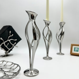 Artistic Cast Stainless Steel Taper Candle Holder - 9.5 Inch Modern Sculpture Design, Hand-Polished Wedding & Dining Table Centerpiece - 1-Piece Indoor/Outdoor Decor (Luxury Gift)