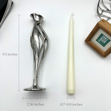 Load image into Gallery viewer, Artistic Cast Stainless Steel Taper Candle Holder - 9.5 Inch Modern Sculpture Design, Hand-Polished Wedding &amp; Dining Table Centerpiece - 1-Piece Indoor/Outdoor Decor (Luxury Gift)