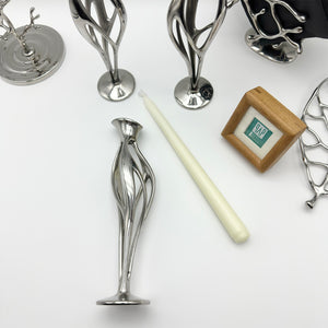 Artistic Cast Stainless Steel Taper Candle Holder - 9.5 Inch Modern Sculpture Design, Hand-Polished Wedding & Dining Table Centerpiece - 1-Piece Indoor/Outdoor Decor (Luxury Gift)