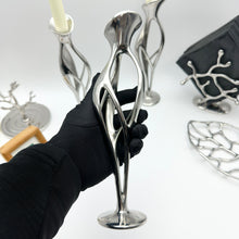 Load image into Gallery viewer, Artistic Cast Stainless Steel Taper Candle Holder - 9.5 Inch Modern Sculpture Design, Hand-Polished Wedding &amp; Dining Table Centerpiece - 1-Piece Indoor/Outdoor Decor (Luxury Gift)